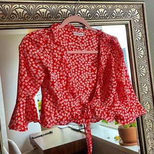 Princess Polly Ditsy Red Floral Blouse